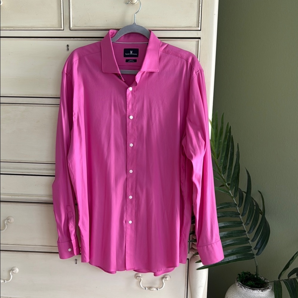 Psycho Bunny Pink Dress Modern Fit stretch Shirt 17 34/35